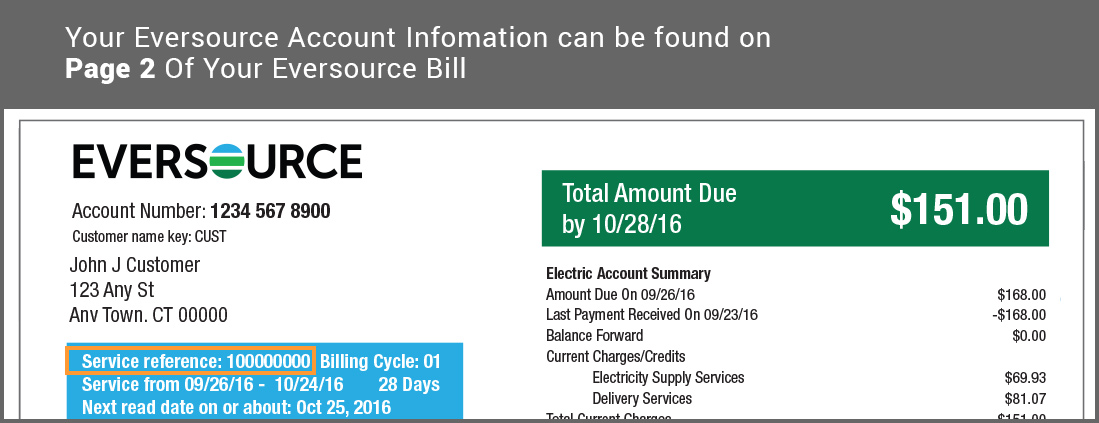 Eversource bill example highlighting the service reference