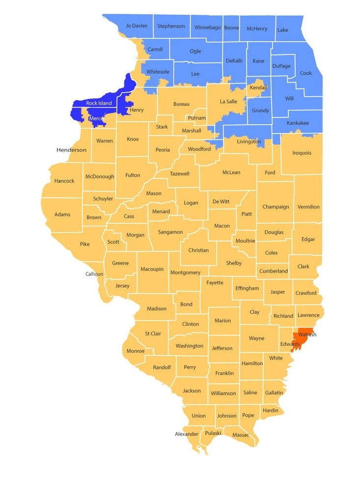 Detailed Illinois electricity utility service-area map