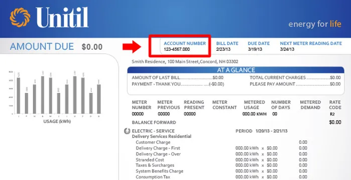 Unitil New Hampshire sample electric bill