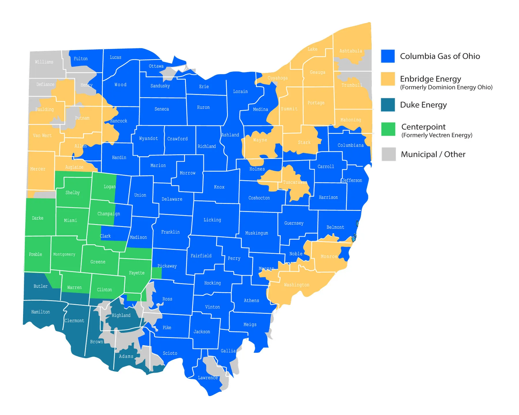 Ohio natural gas utility service territory map